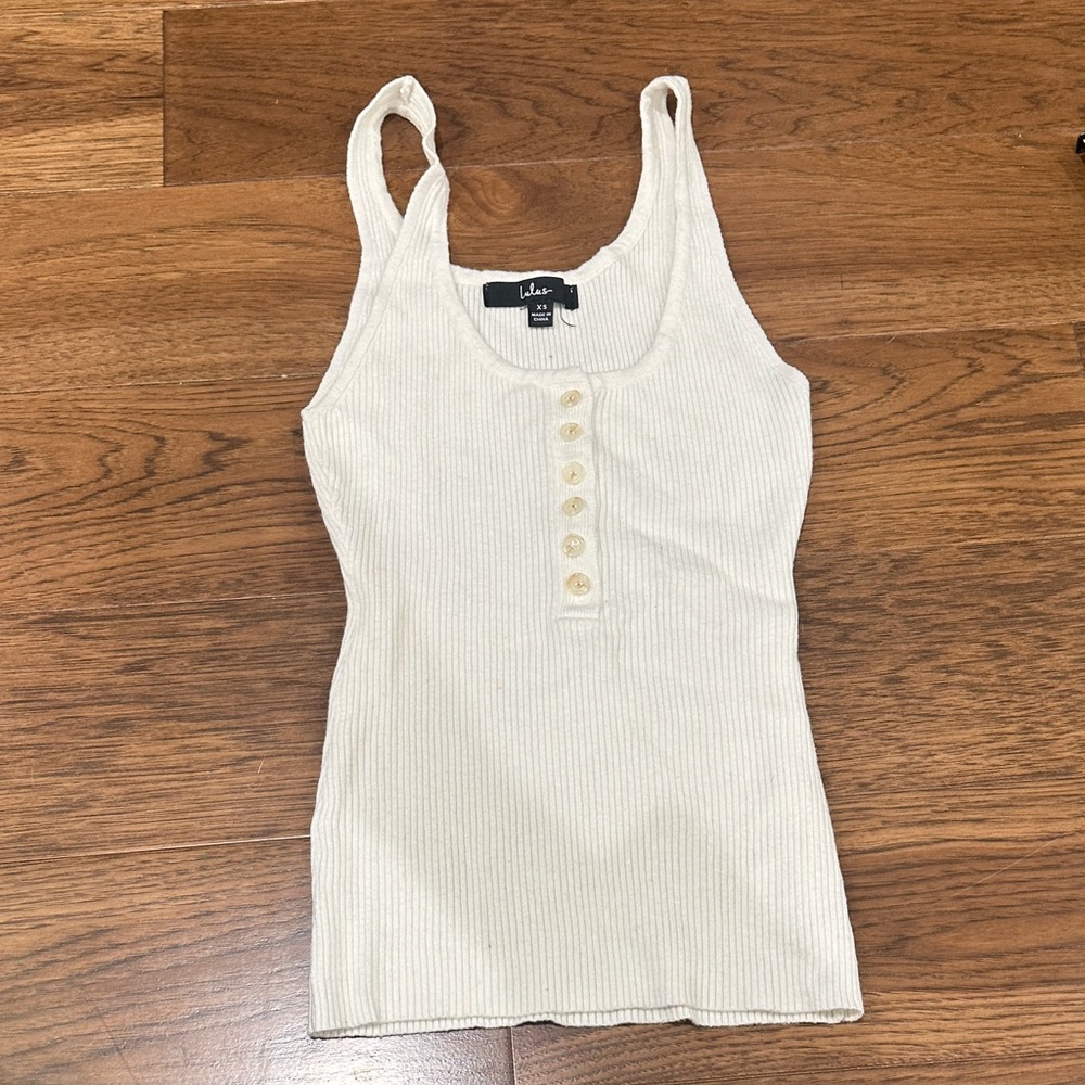 Lulu's Cream Ribbed Henley Button Tank